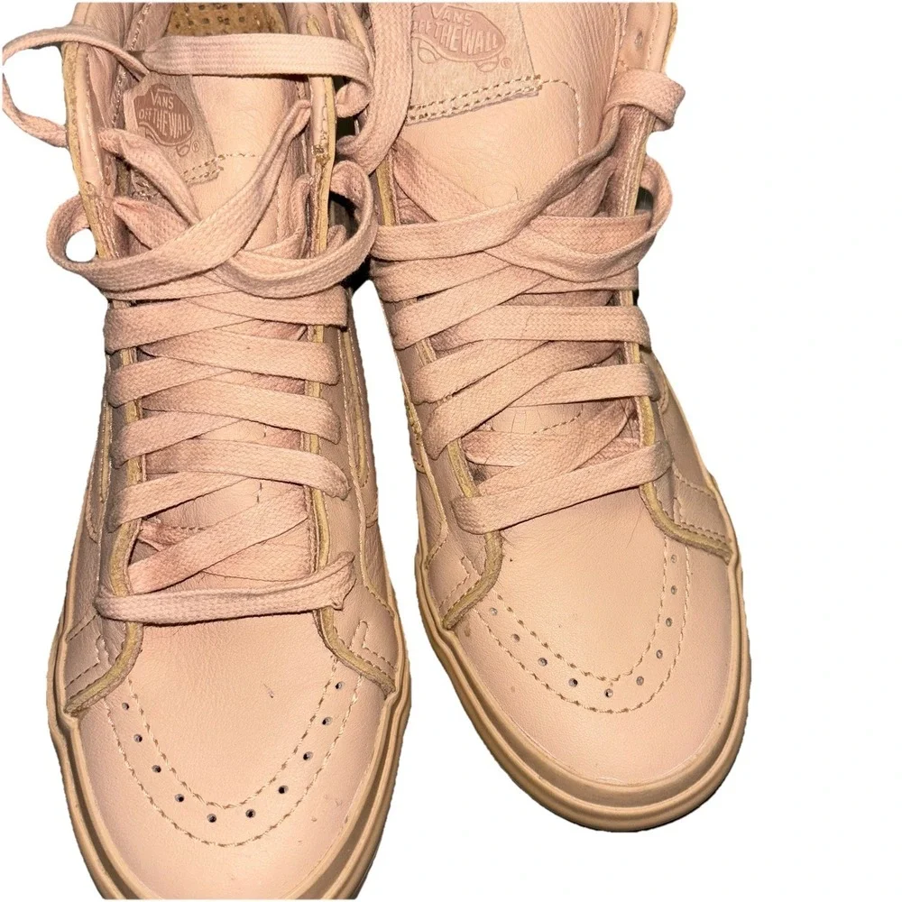 Vans Sk8 HI Leather Sneakers W7 M5.5 Peach Slim Cutout Skate Streetwear‎ Hip Hop